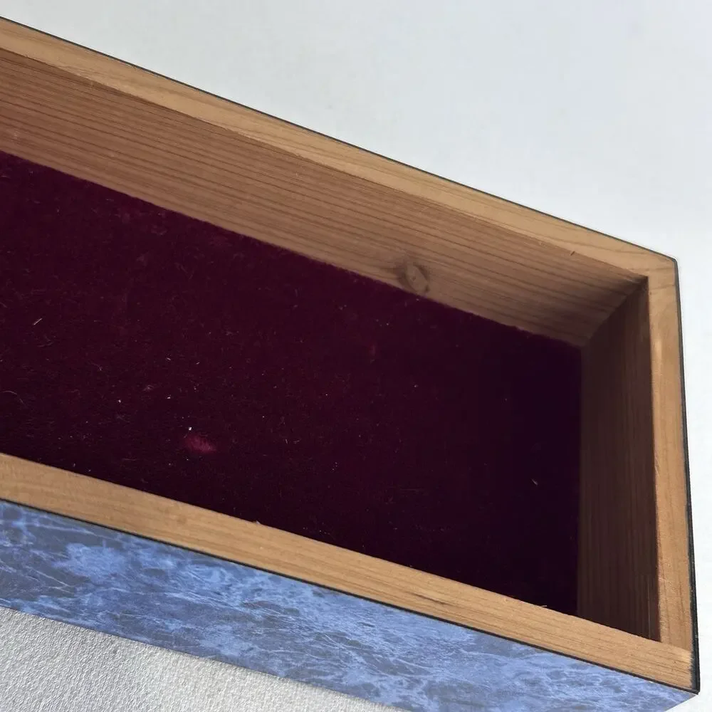 Modern Times Blue Marbled Wooden Keepsake Jewelry Box Velvet Lined With Feet